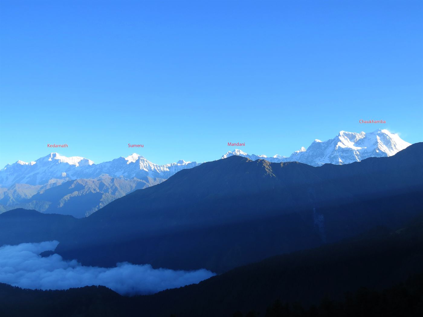 Himalayan peaks seen from Tungnath on the Chandrashila trail