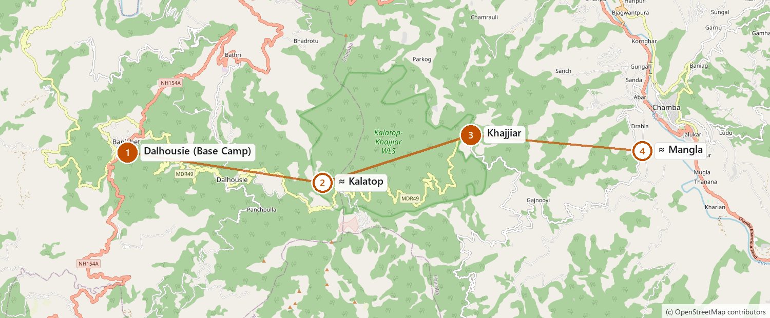 Route map for National Himalayan Dalhousie Snow Trekking cum Training Expedition 2026-27