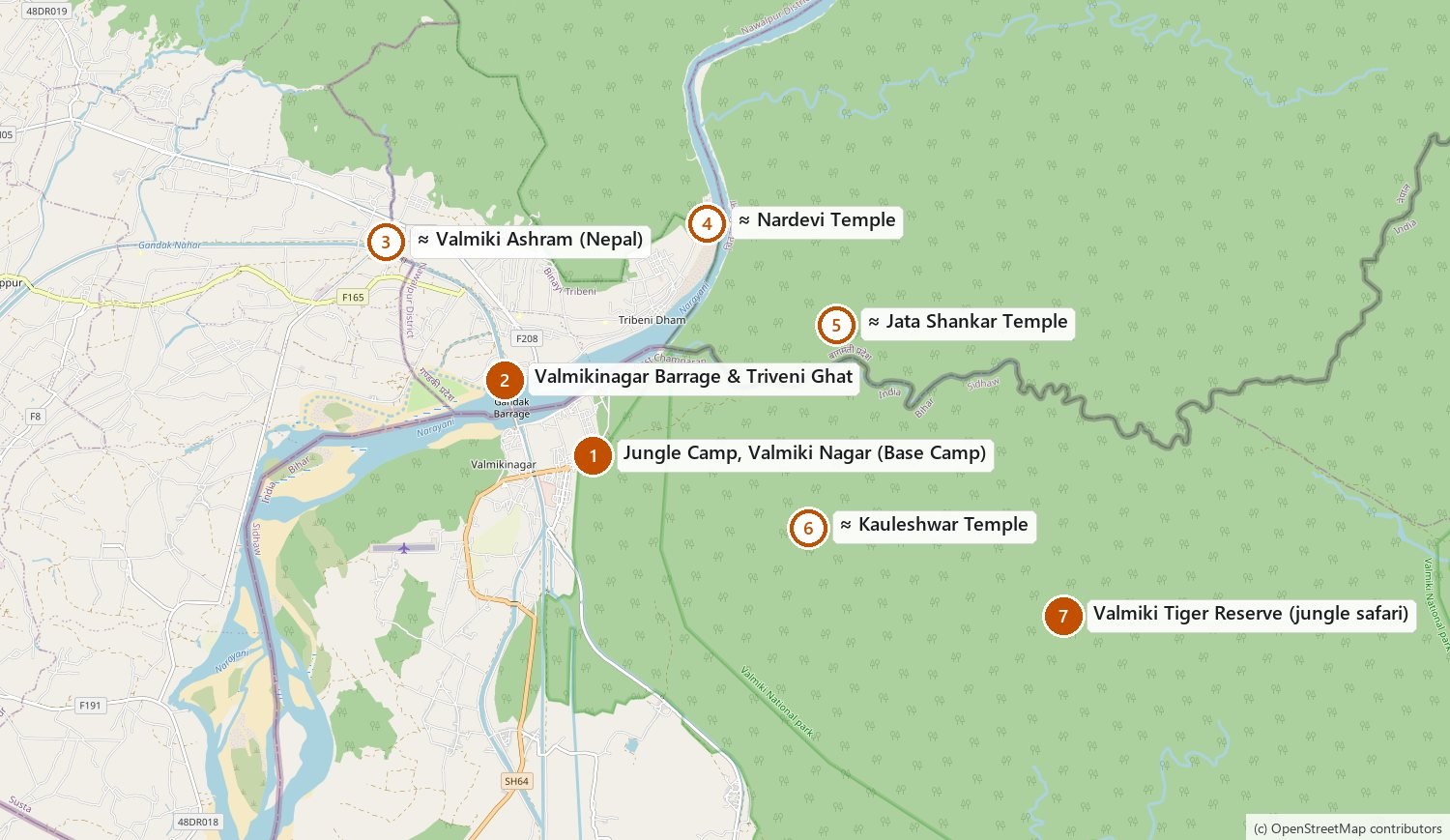 Route map for Family Camp Valmiki Nagar, Bihar 2026