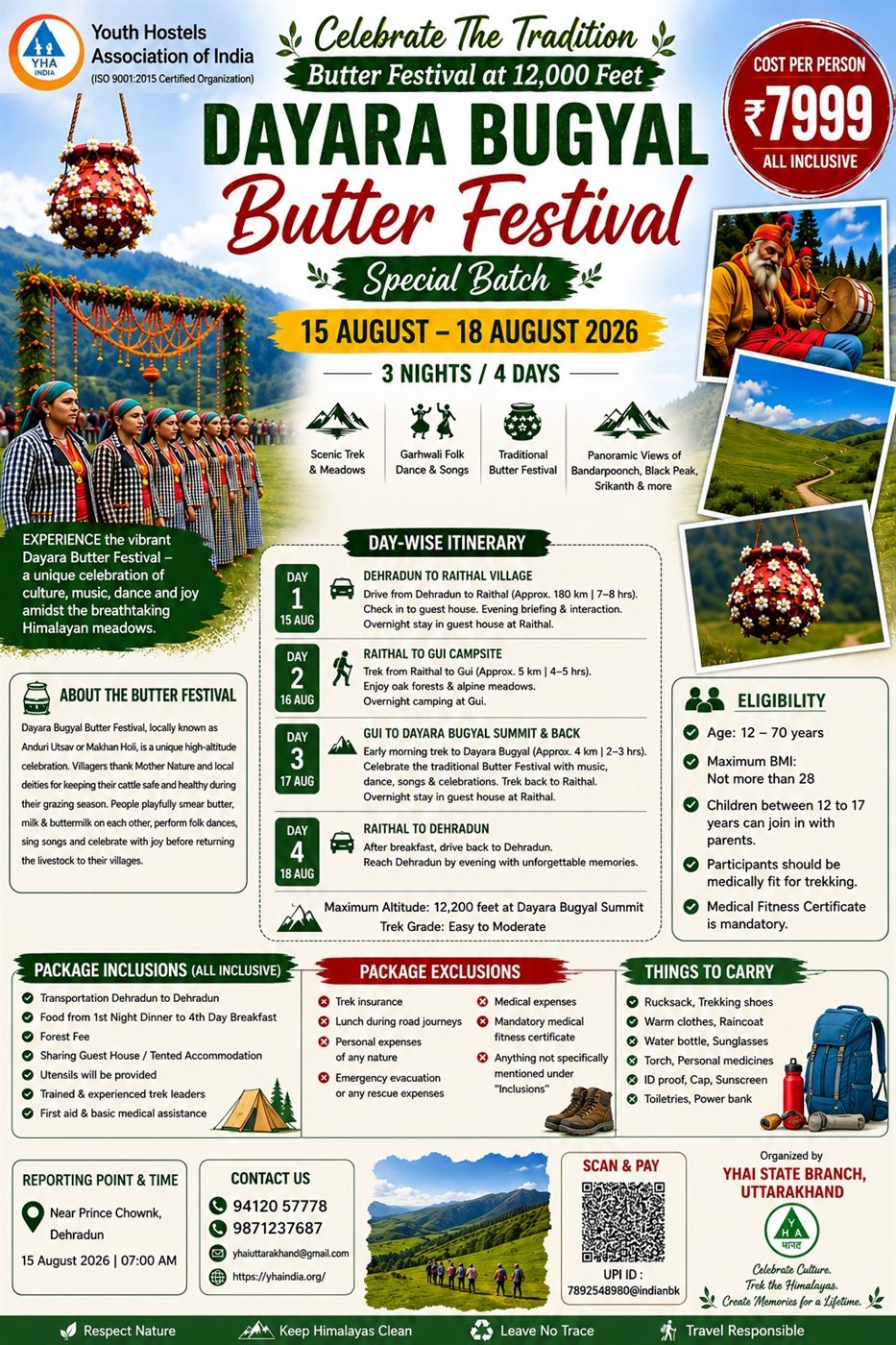 Dayara Bugyal Butter Festival 2026 - official YHAI Uttarakhand program flyer